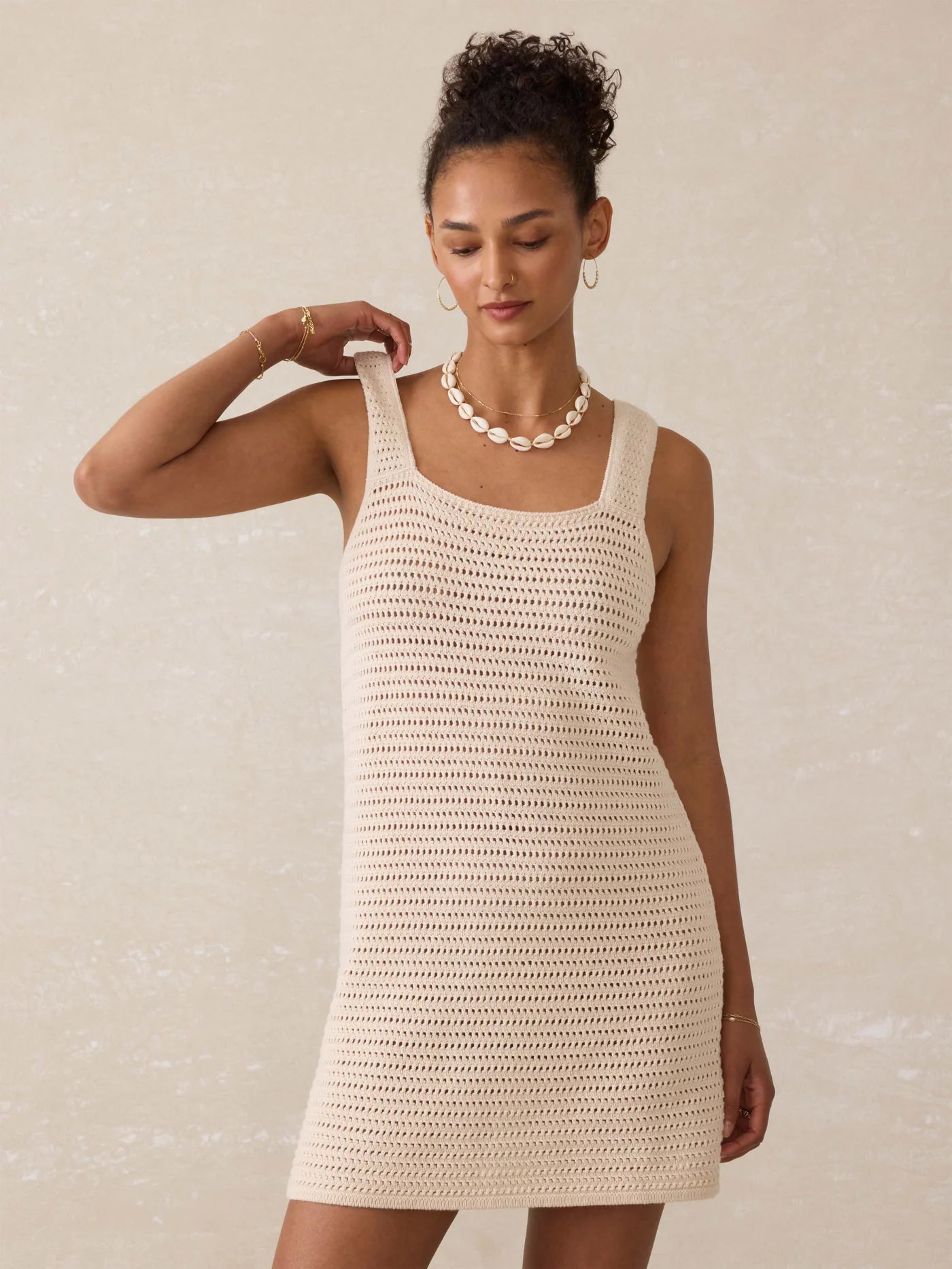 ALLEN-Crochet Sleeveless Dress - Cream